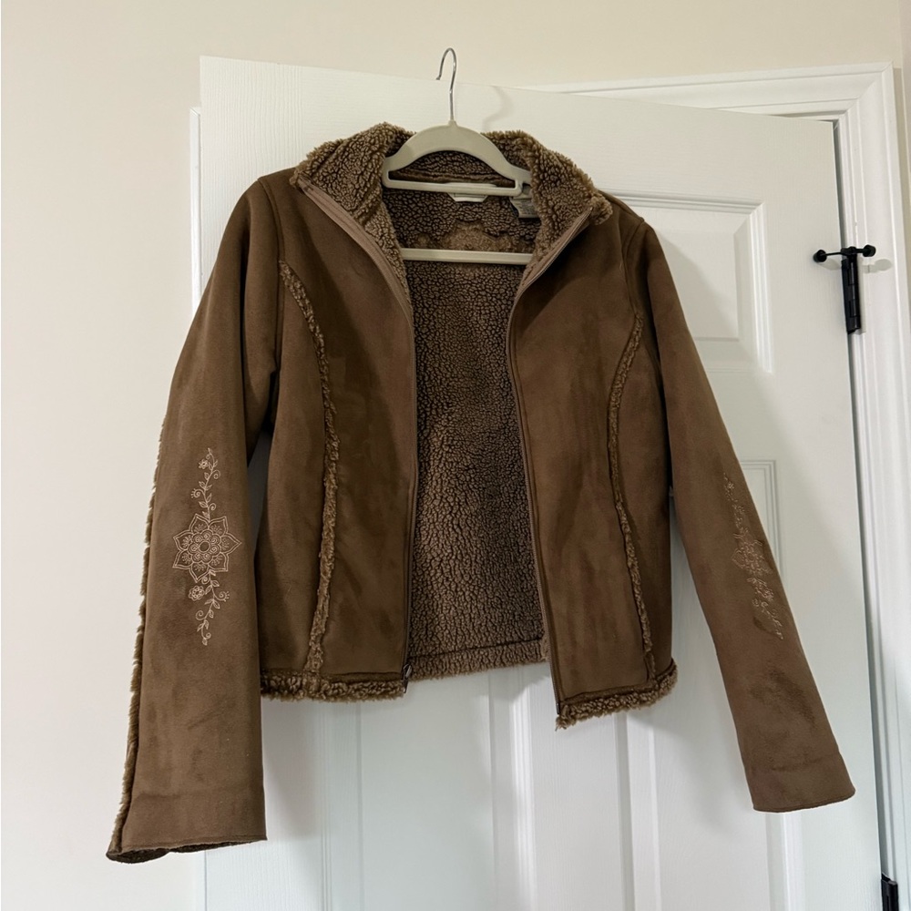 L.L. Bean Brown Teddy Jacket with Embroidery